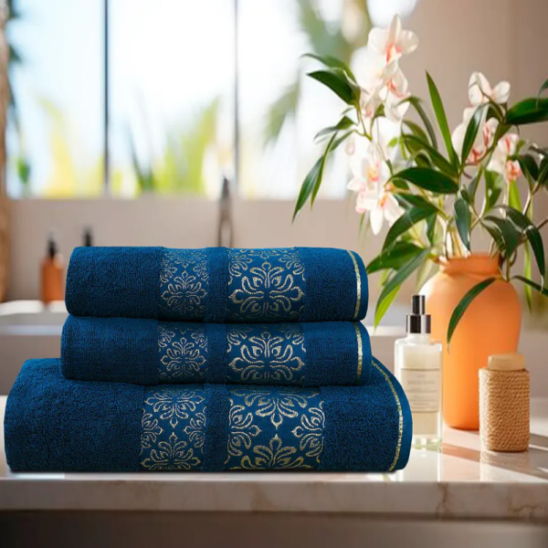 Teal Flower - 3-Pcs Jacquard Towel Set