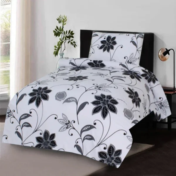 Serenity Black and White Printed Cotton Single Bed Sheet
