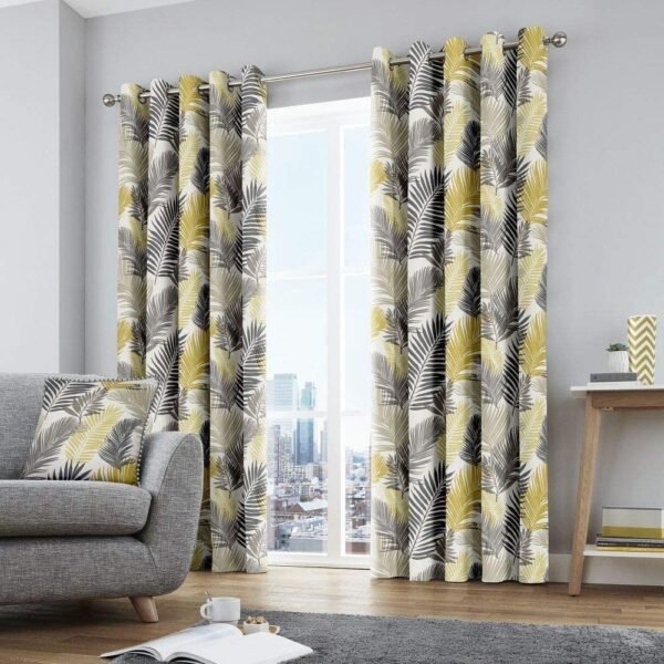 Tropical Leaf Print Ochre curtain